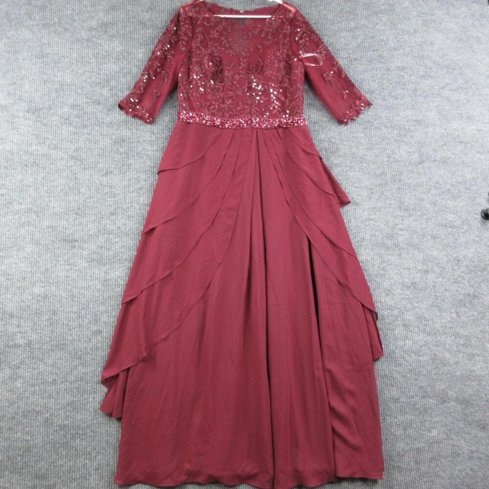 JJ's House Dress Womens 16 Red Maxi Fit & Flare Chiffon Sequin Evening NWT